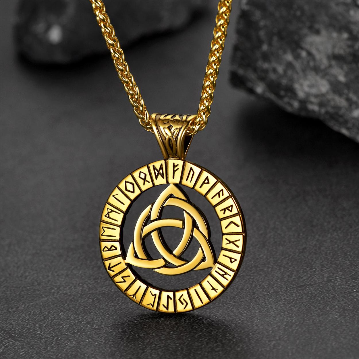Celtic Knot Necklace with Viking Runes for Men