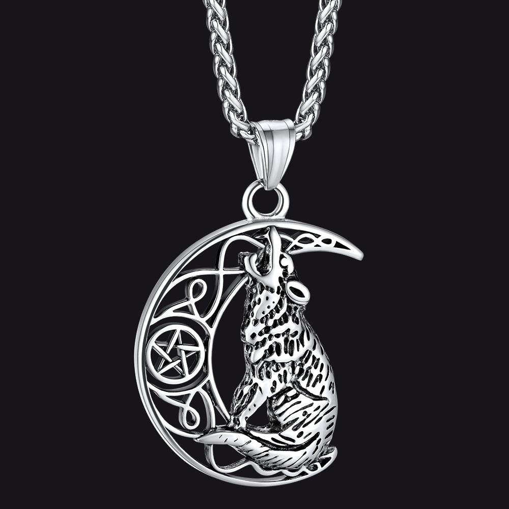 Viking Celtic Crescent Moon Wolf Necklace Jewelry for Men