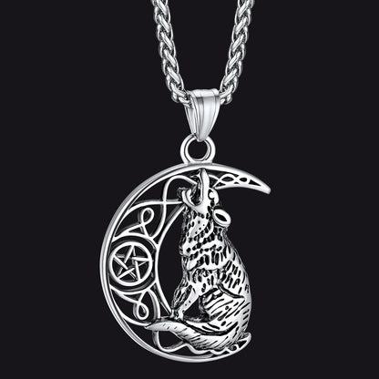 Viking Celtic Crescent Moon Wolf Necklace Jewelry for Men