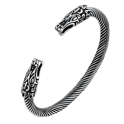 Viking Bracelet Norse Wolf Heads Cuff Bangle For Men