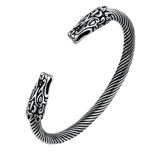 Viking Bracelet Norse Wolf Heads Cuff Bangle For Men