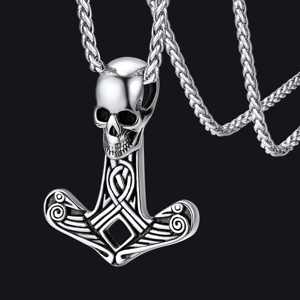 Viking Skull Spear Pendant Necklace for Men