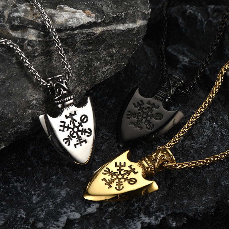 Viking Gungnir Pendant Necklace With Valknut & Compass for Men