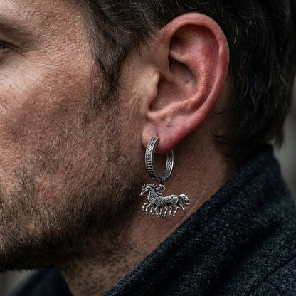 Viking Sleipnir Horse Dangle Hoop Earrings
