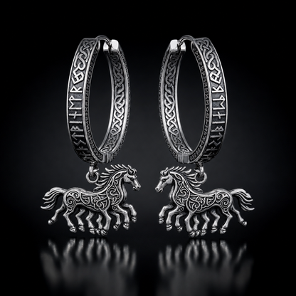 Viking Sleipnir Horse Dangle Hoop Earrings