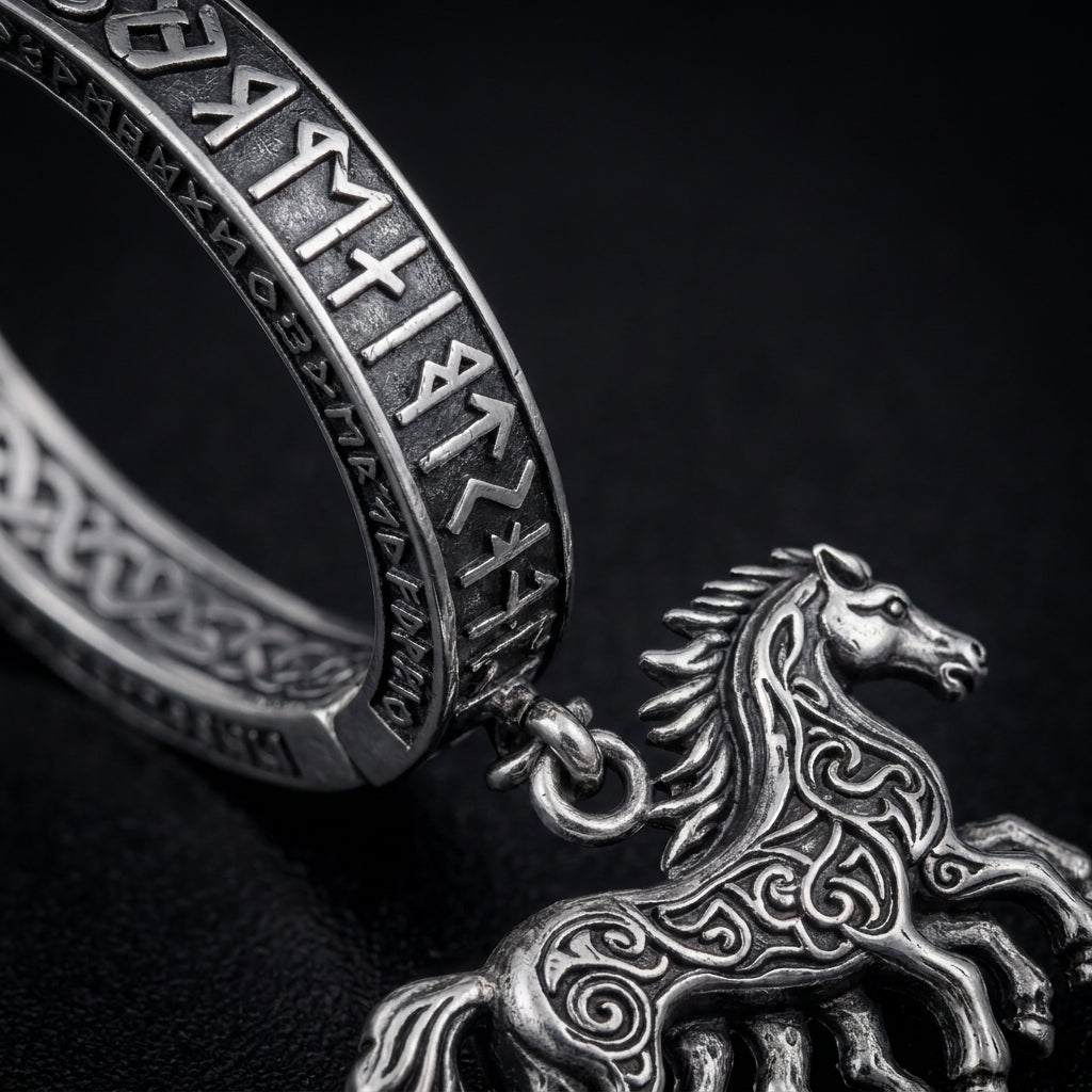 Viking Sleipnir Horse Dangle Hoop Earrings
