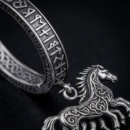 Viking Sleipnir Horse Dangle Hoop Earrings