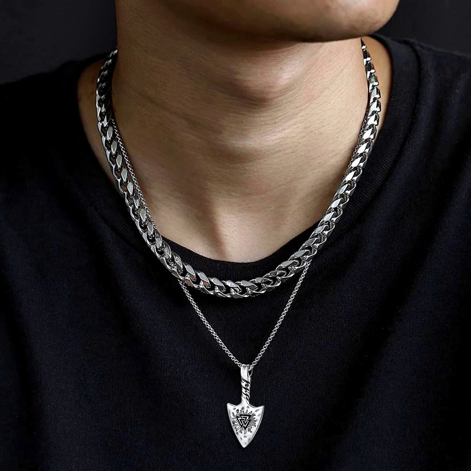Viking Gungnir Necklace with Valknut Amulet Jewelry for Men