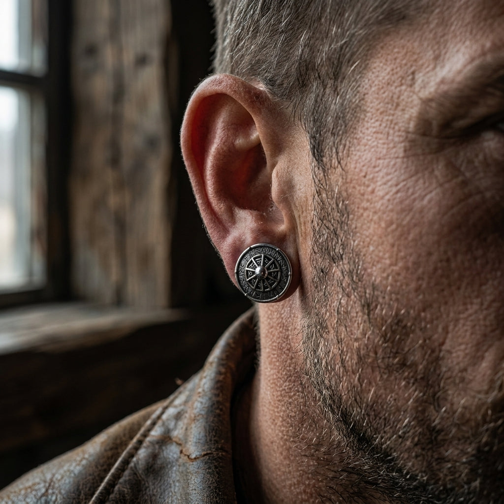 Viking Shield Stud Earrings with Runes