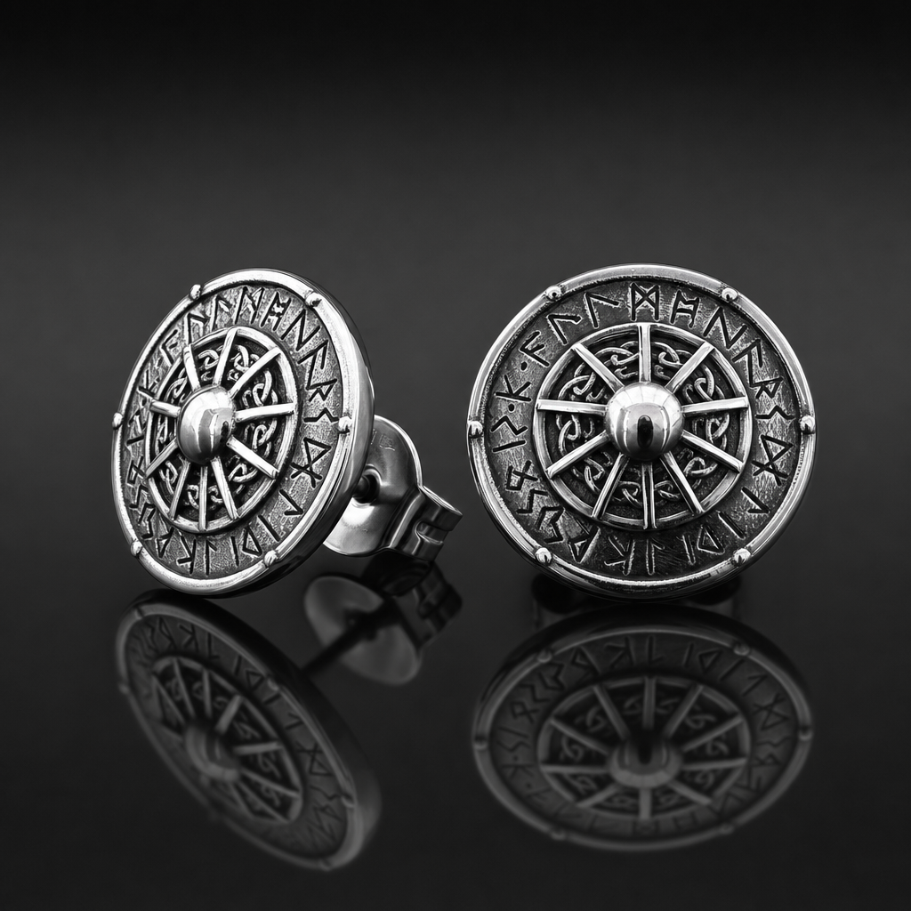 Viking Shield Stud Earrings with Runes