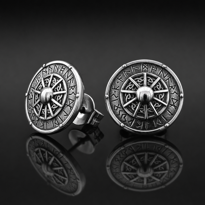 Viking Shield Stud Earrings with Runes