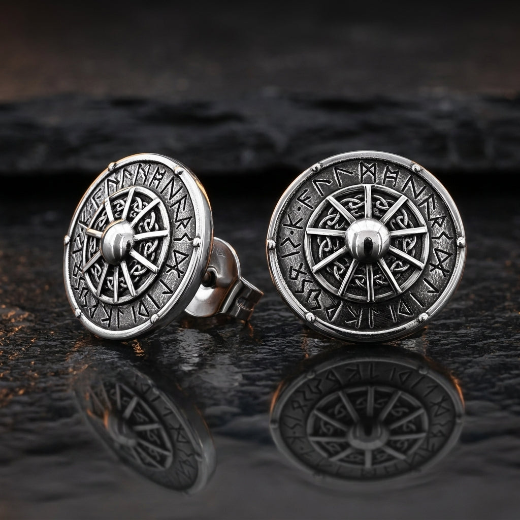 Viking Shield Stud Earrings with Runes