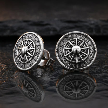 Viking Shield Stud Earrings with Runes
