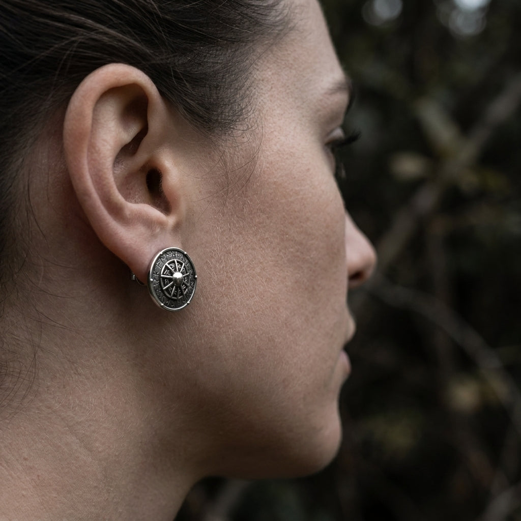 Viking Shield Stud Earrings with Runes