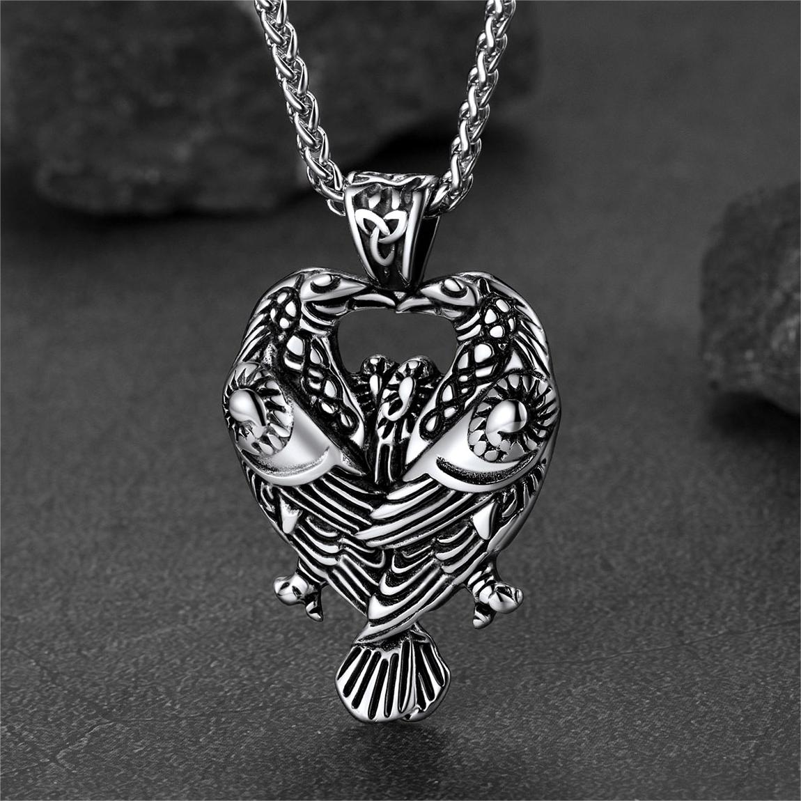 Viking Odin's Ravens Necklace Huginn and Muninn Pendant