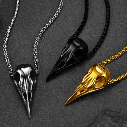 Raven Skull Necklace With Viking Compass for Men