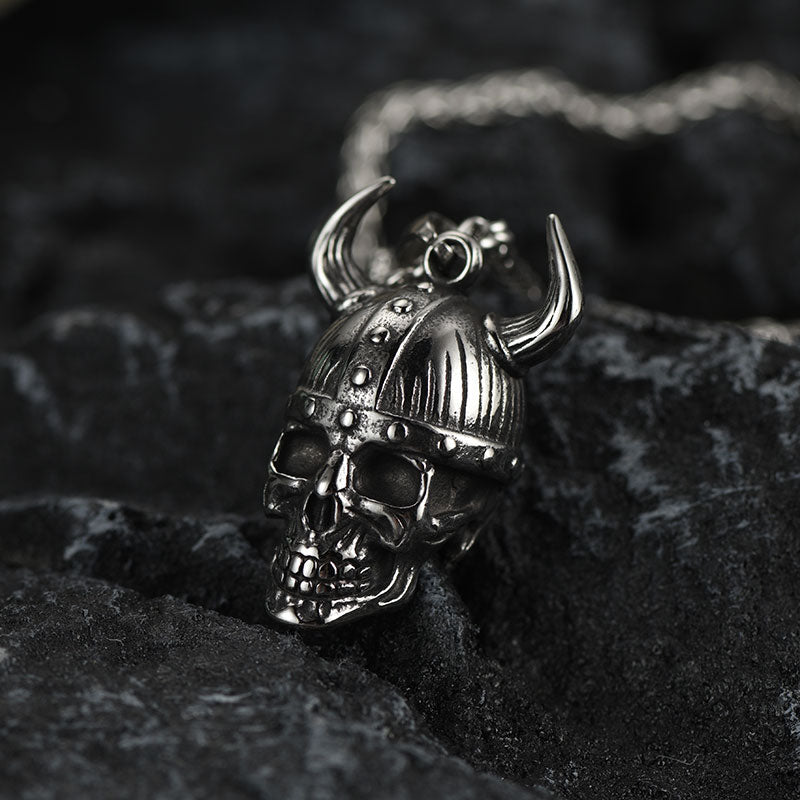 Viking Helmet Skull Pendant Necklace For Men