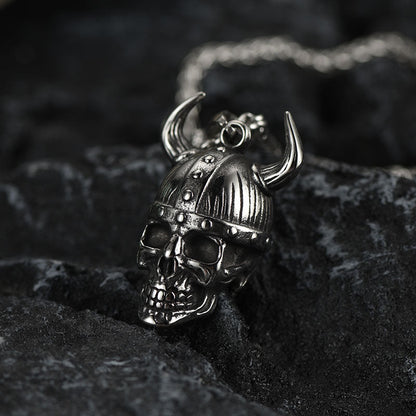 Viking Helmet Skull Pendant Necklace For Men