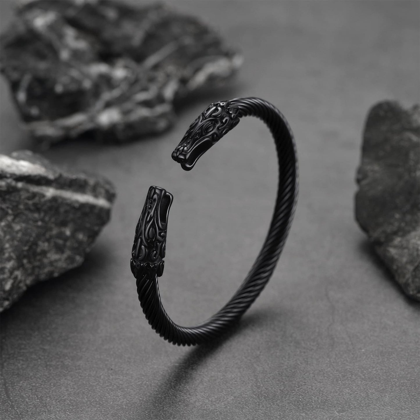 Viking Bracelet Norse Wolf Heads Cuff Bangle For Men