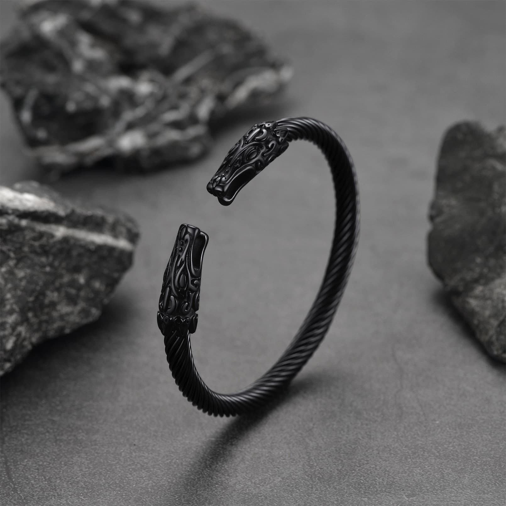 Viking Bracelet Norse Wolf Heads Cuff Bangle For Men
