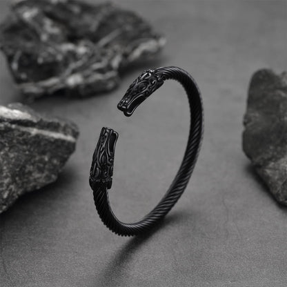 Viking Bracelet Norse Wolf Heads Cuff Bangle For Men