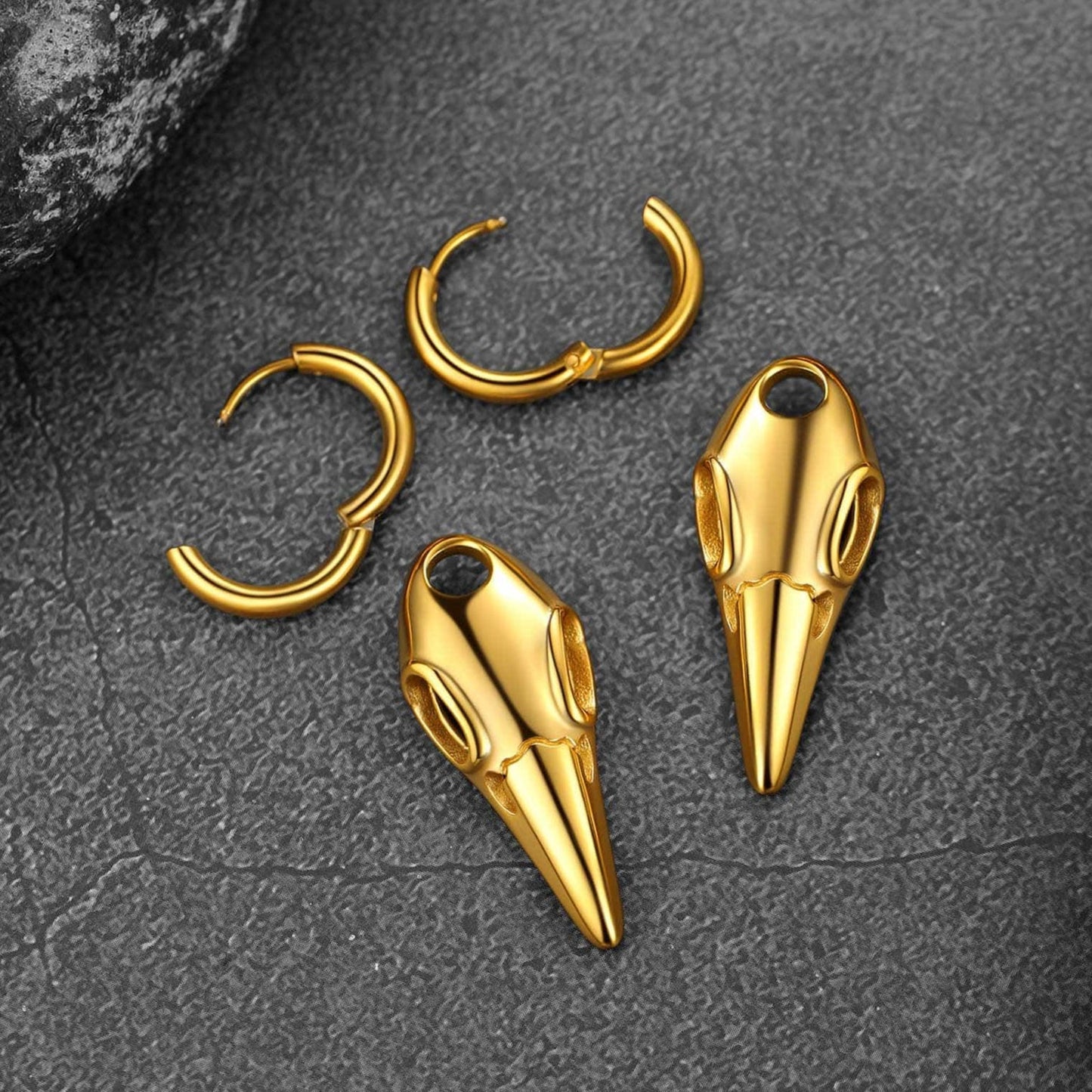 Gothic Raven Skull Dangle Hoop Earrings for Men Women