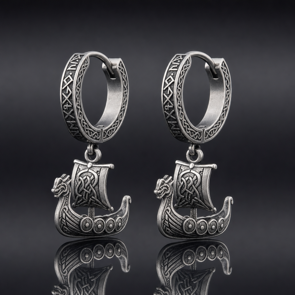 Viking Longship Drakkar Hoop Earrings