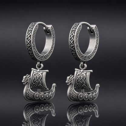 Viking Longship Drakkar Hoop Earrings