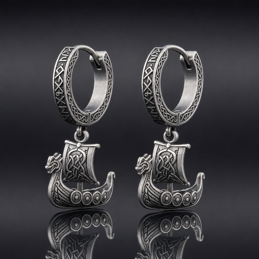 Viking Longship Drakkar Hoop Earrings