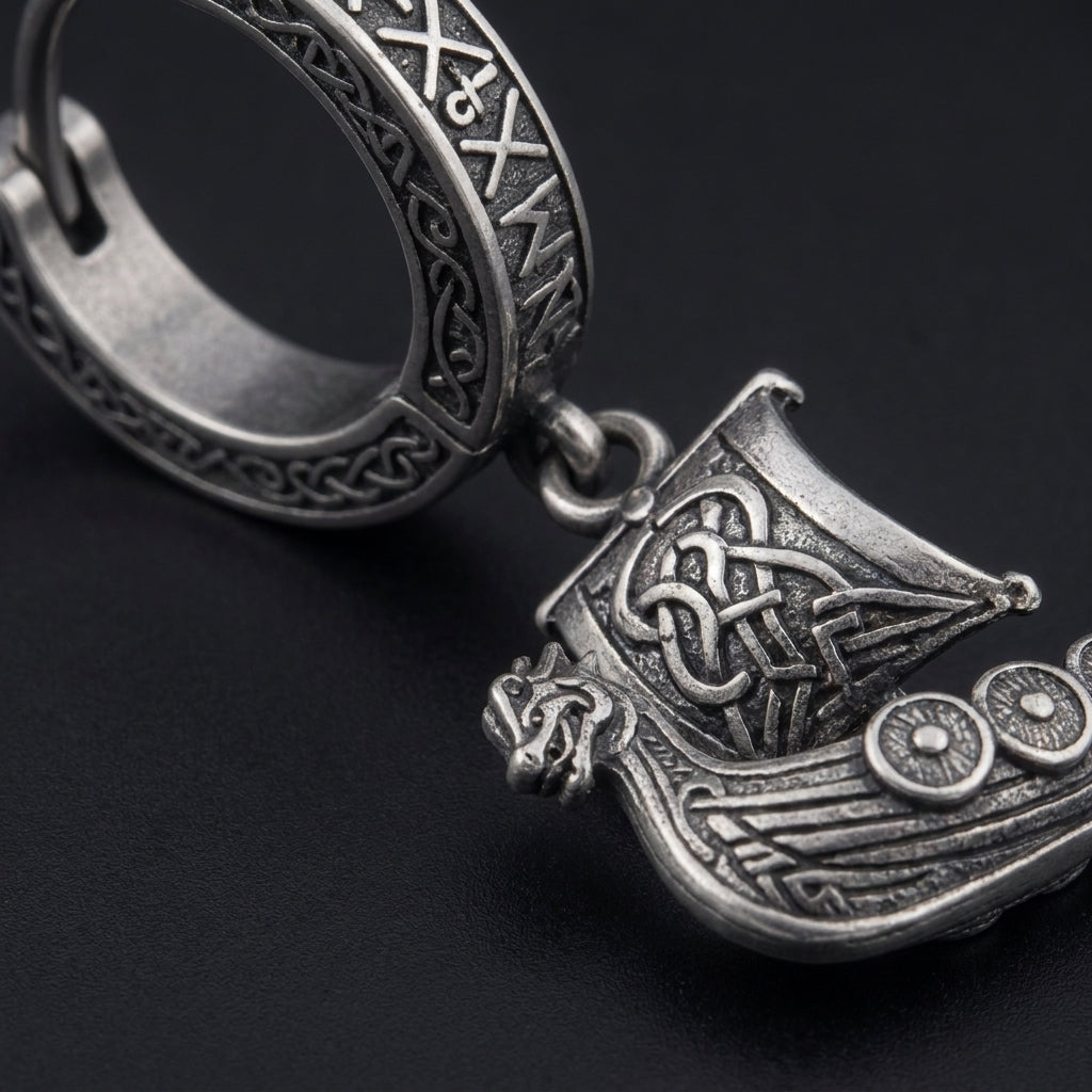 Viking Longship Drakkar Hoop Earrings