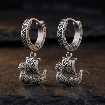 Viking Longship Drakkar Hoop Earrings