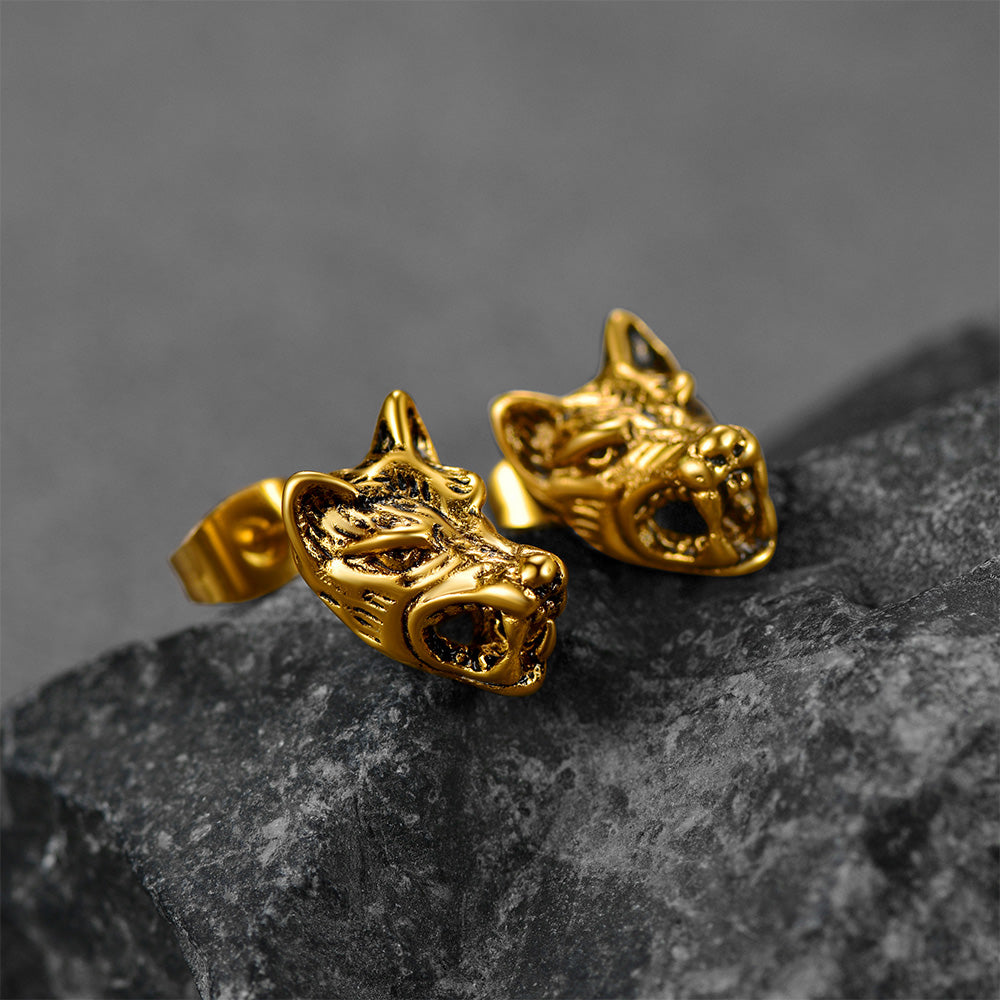 Viking Wolf Stud Earrings For Men