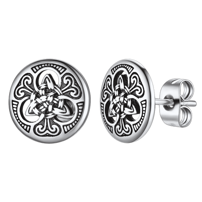 Round Irish Celtic Knot Stud Earrings For Men