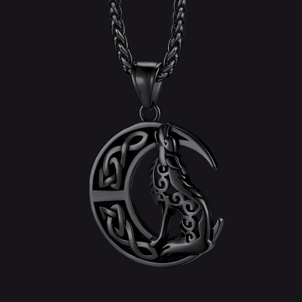 Viking Celtic Crescent Moon Wolf Necklace Pendant For Men