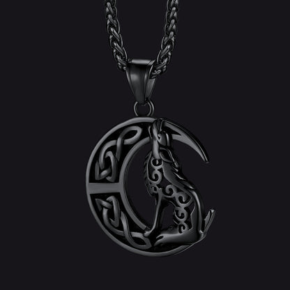 Viking Celtic Crescent Moon Wolf Necklace Pendant For Men