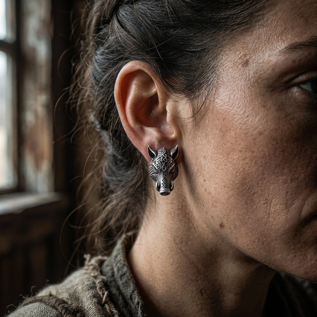 Viking Boar Gullinbursti Stud Earrings