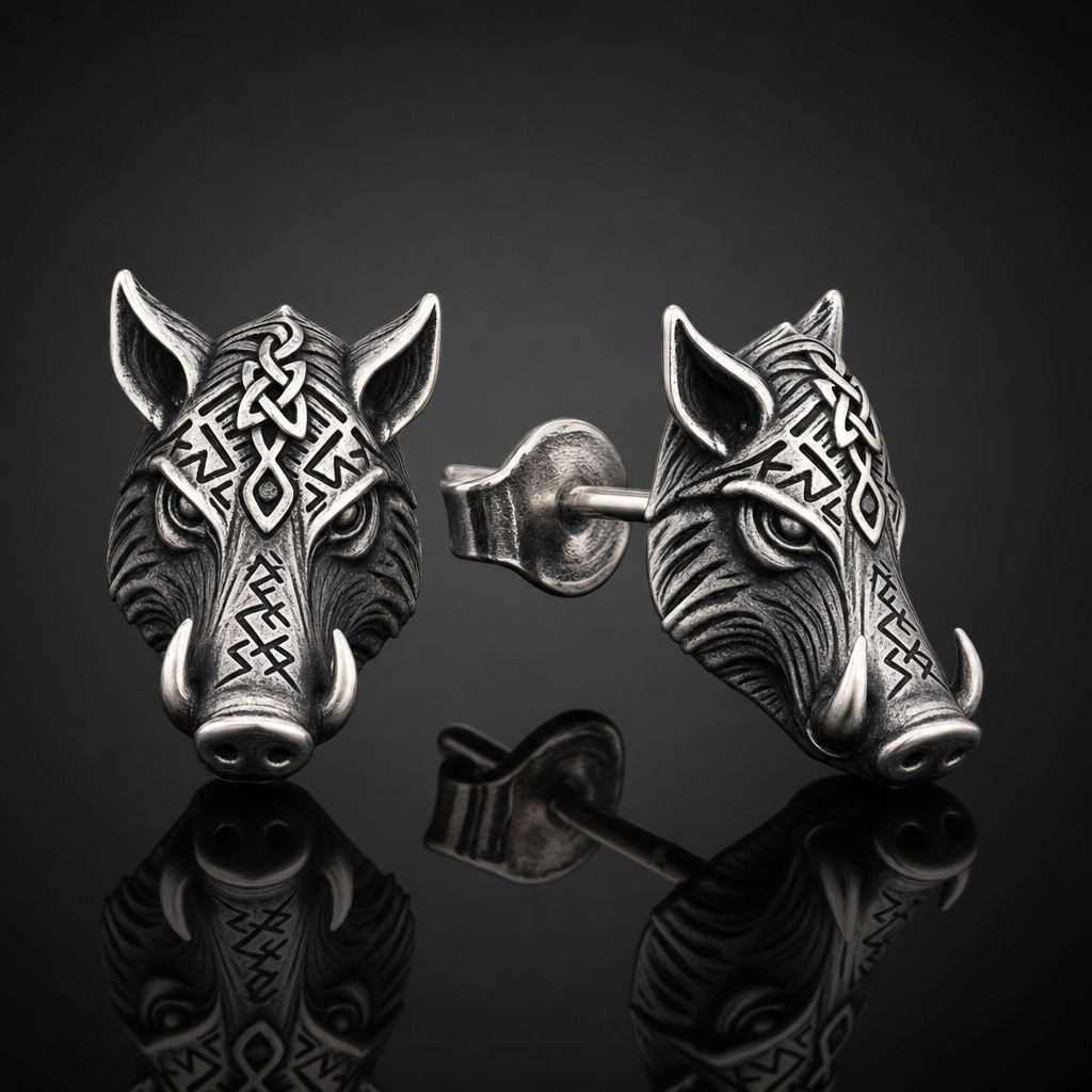 Viking Boar Gullinbursti Stud Earrings