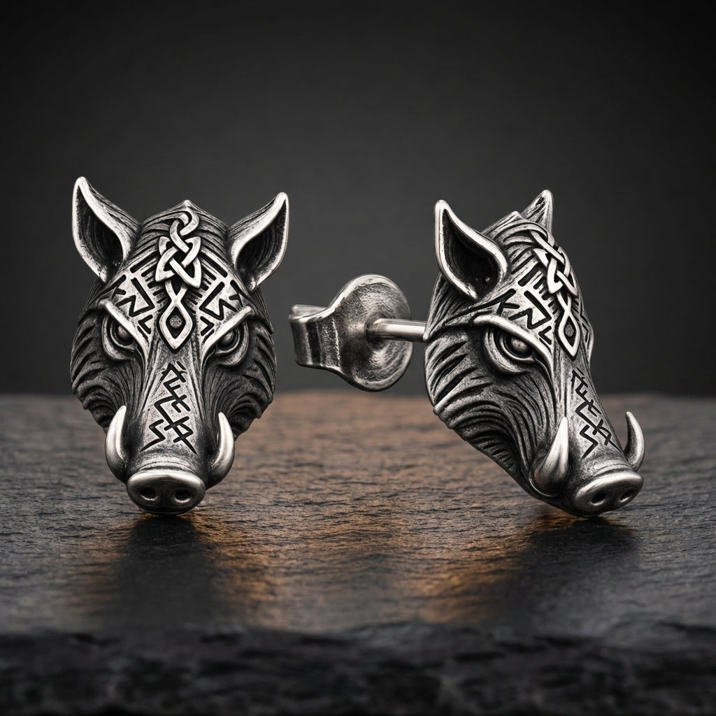 Viking Boar Gullinbursti Stud Earrings