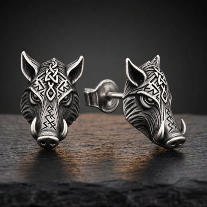 Viking Boar Gullinbursti Stud Earrings