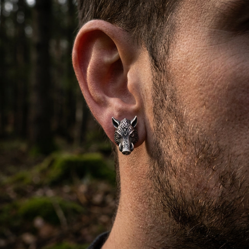 Viking Boar Gullinbursti Stud Earrings