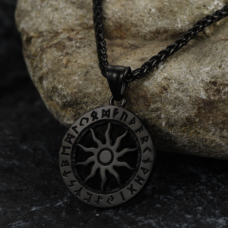 Viking Sun Wheel Rune Pendant Necklace for Men