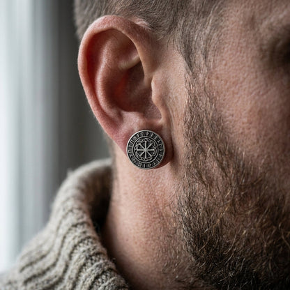 Viking Sunwheel Rune Stud Earrings