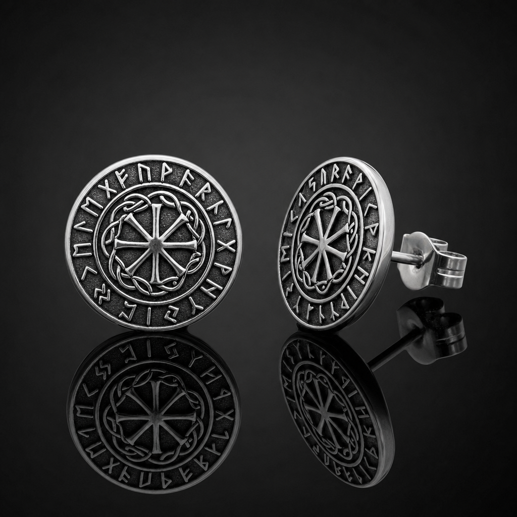 Viking Sunwheel Rune Stud Earrings