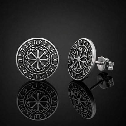 Viking Sunwheel Rune Stud Earrings