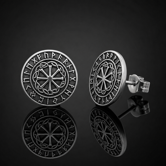 Viking Sunwheel Rune Stud Earrings