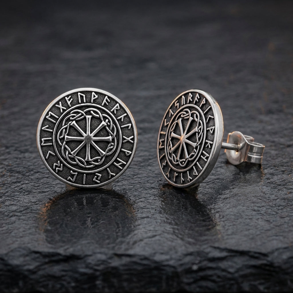 Viking Sunwheel Rune Stud Earrings