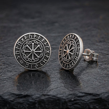 Viking Sunwheel Rune Stud Earrings