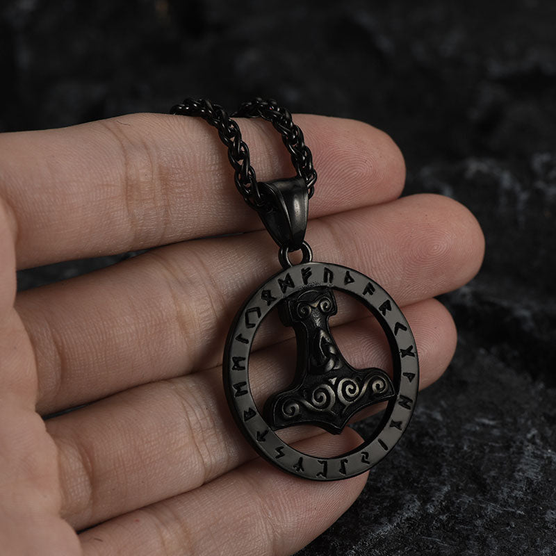 Viking Thor's Hammer Rune Pendant Necklace For Men