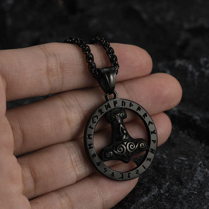 Viking Thor's Hammer Rune Pendant Necklace For Men