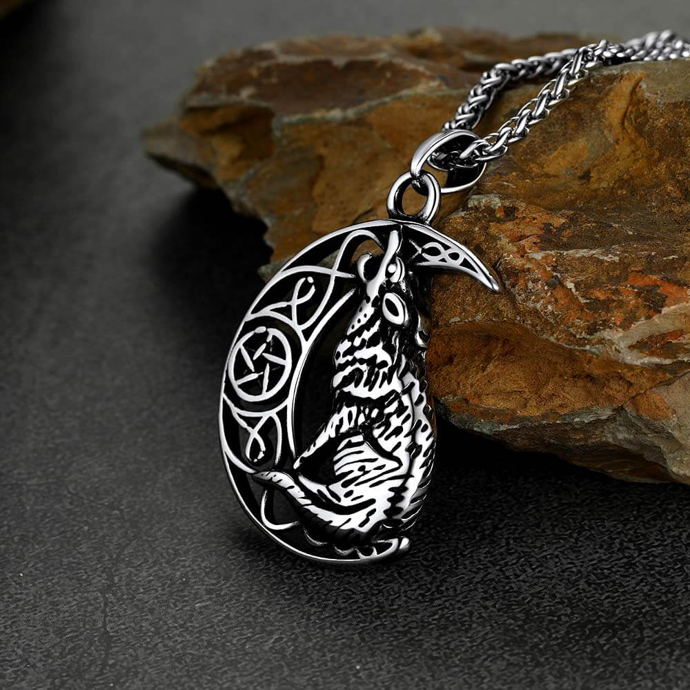 Viking Celtic Crescent Moon Wolf Necklace Jewelry for Men